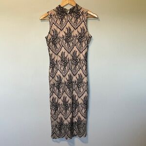 Eva Mendes Black Cream Lace Overlay Dress